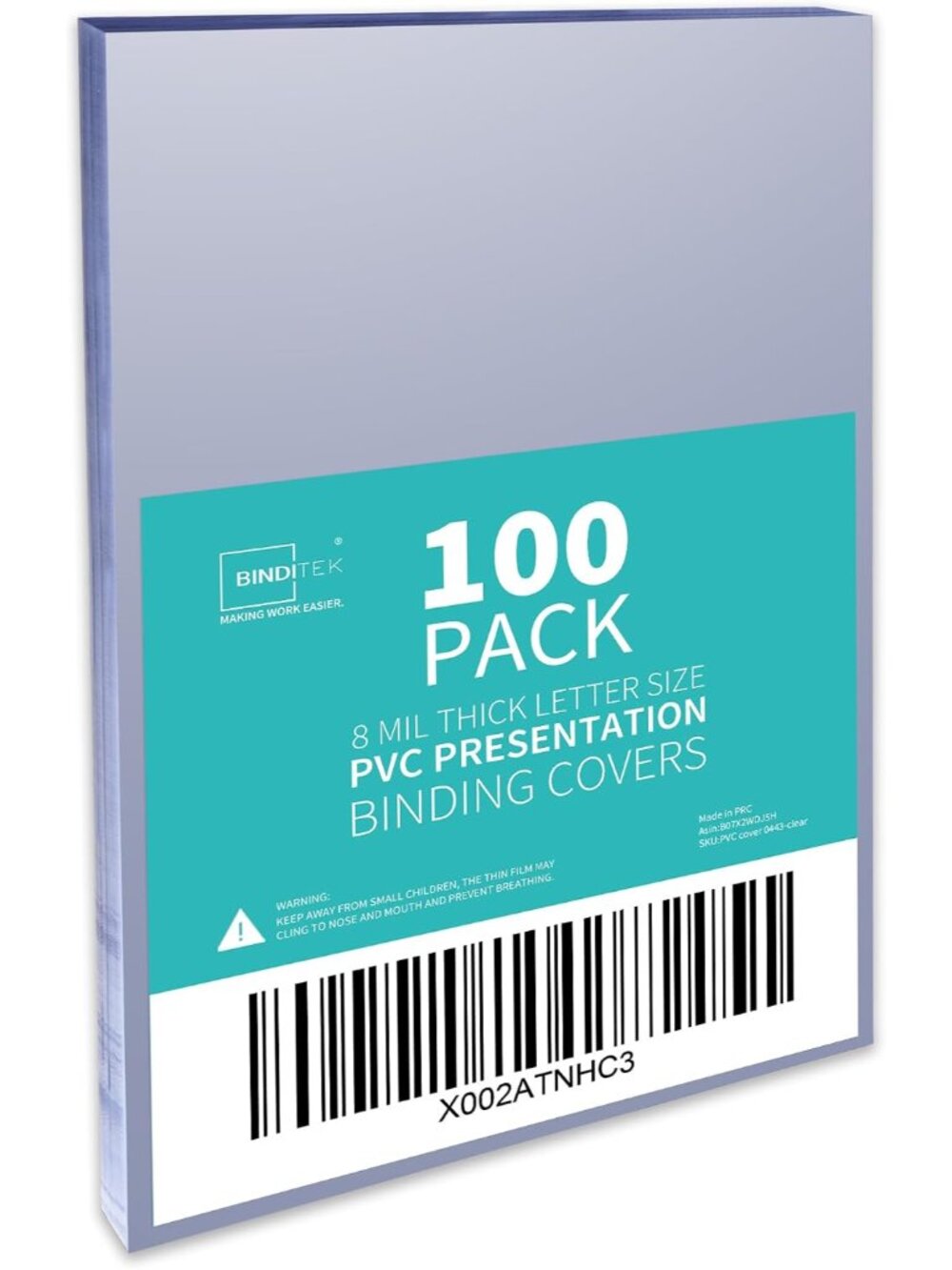 8 Mil PVC Binding Covers, 8.5 x 11 Inches, Clear, 100 Pack